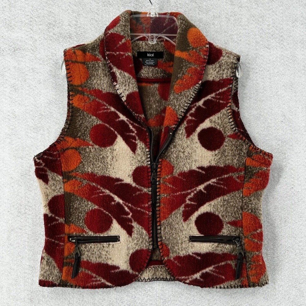 Kial Womens Vest SMALL Western Zip Pockets Accent Stitching Multicolor‎ Art